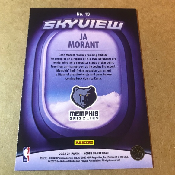 NEW!💯 JA MORANT MEMPHIS GRIZZLIES 2024 PANINI SKYVIEW NO.13 BASKETBALL CARD!🤩 - Picture 9 of 10